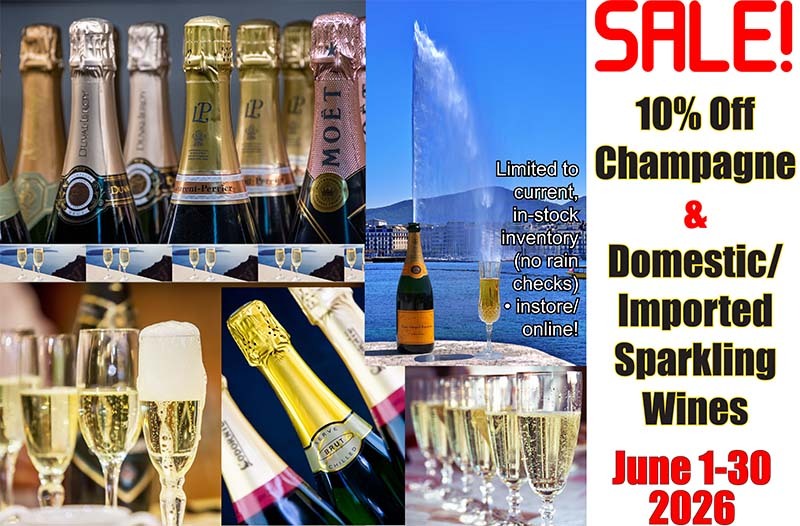 June 10% Off Domestic Sparkling, Champagne adn Other Sparkling wines
