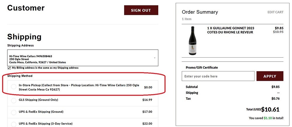 Store pick-up option